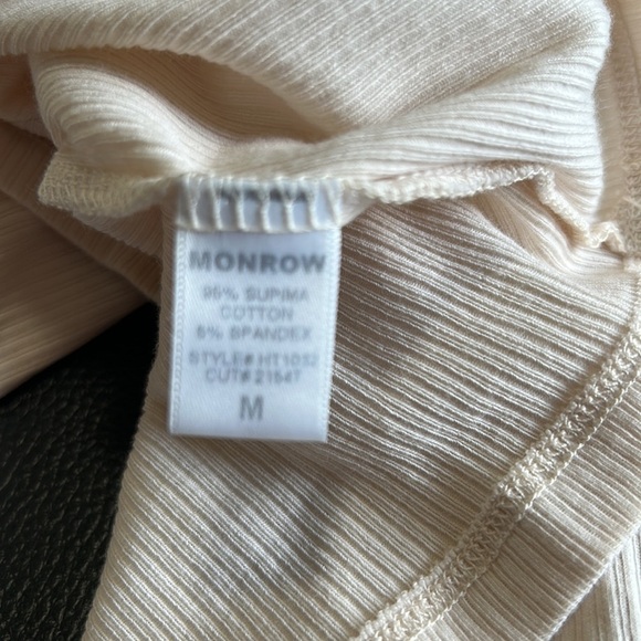 MONROW Top Rib Tee Bone Color Long Sleeve Shirt Stretch Sz M NEW - Picture 11 of 12